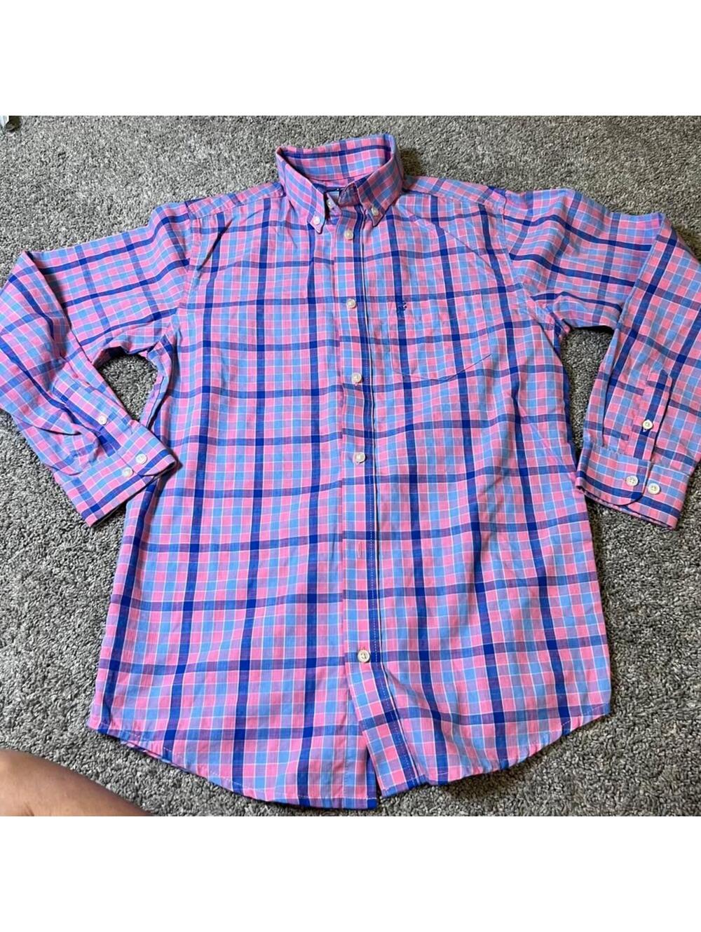 IZOD Boy’s Youth Pink Blue Plaid Button Down Shirt size L/G 14/16